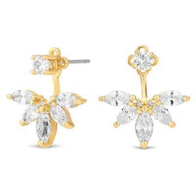 Gold cubic zirconia cluster front and back earring